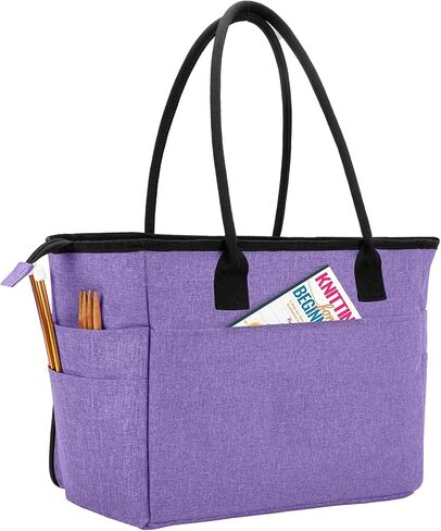 CURMIO Yarn Storage Bag, Knitting Bag for WIP Project, Crochet Hooks, Knitting Needles(up to 14"/35.5cm) and Yarn Skeins, Dandelion(Bag Only) in Kuwait