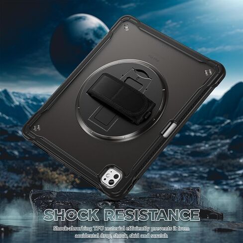 Procase Rugged Case لـ iPad Pro 13inch 2024 M4 مع قبضة قلم رصاص ، وغطاء وعرة مقاومة للصدمات الثقيلة مع حزام يدوي 360 درجة قابلة للتدوير وقائي لـ iPad Pro 13 "7th -Black in Kuwait