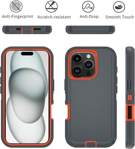 Case for iPhone 16 Plus, 3-Layer Super Full Heavy Duty Rugged Case Belt Clip Holster Kickstand Protective Cover(Black Orange with Clip, iPhone 16 Plus) in Saudi Arabia