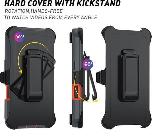 Case for iPhone 16 Plus, 3-Layer Super Full Heavy Duty Rugged Case Belt Clip Holster Kickstand Protective Cover(Black Orange with Clip, iPhone 16 Plus) in Saudi Arabia