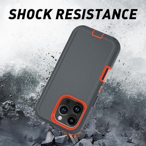 Case for iPhone 16 Plus, 3-Layer Super Full Heavy Duty Rugged Case Belt Clip Holster Kickstand Protective Cover(Black Orange with Clip, iPhone 16 Plus) in Saudi Arabia