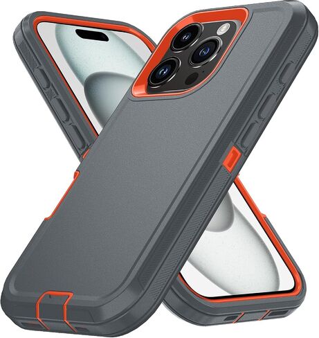 Case for iPhone 16 Plus, 3-Layer Super Full Heavy Duty Rugged Case Belt Clip Holster Kickstand Protective Cover(Black Orange with Clip, iPhone 16 Plus) in Saudi Arabia