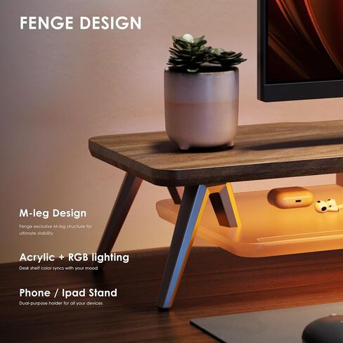 Fenge Dual Monitor Stand ، 2 Tiers Rester Monitor Riser مع مصابيح LED التحكم in Kuwait