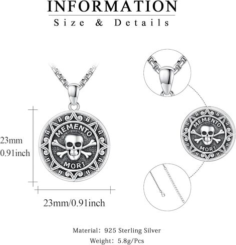 قلادة جمجمة للرجال من الفضة الإسترليني عيار 925 قلادة جمجمة على شكل جمجمة هدايا مجوهرات قوطية لذكرى عيد الميلاد in Kuwait