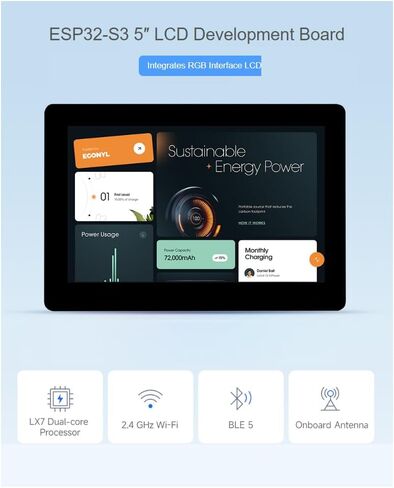Waveshare ESP32-S3 5INCH Display LCD Development Board 800 × 480 SELTER DOWNED مع دعم WIFI 2.4 جيجا هرتز و BLE 5 ، معالج 32 بت LX7 ثنائي النواة in Saudi Arabia