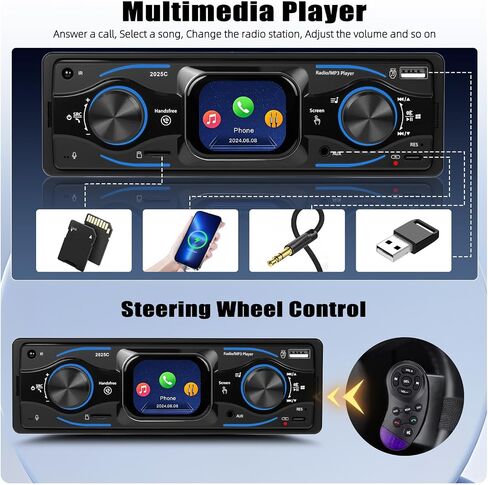 جهاز صوت واحد للسيارة Marine Sstereo Marine Radio Multimedia Adio Multio Multio مع شاشة LCD الرقمية FM Car Radio USB/Type-C/SD/Aux-in MP3 جودة الصوت بدون خسارة in Kuwait