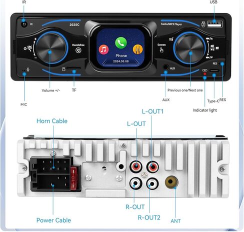 جهاز صوت واحد للسيارة Marine Sstereo Marine Radio Multimedia Adio Multio Multio مع شاشة LCD الرقمية FM Car Radio USB/Type-C/SD/Aux-in MP3 جودة الصوت بدون خسارة in Kuwait