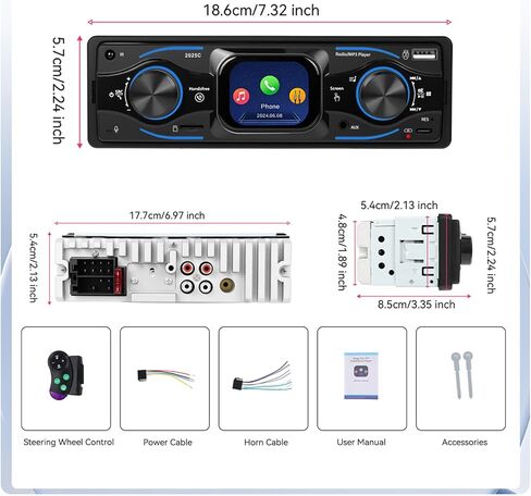 جهاز صوت واحد للسيارة Marine Sstereo Marine Radio Multimedia Adio Multio Multio مع شاشة LCD الرقمية FM Car Radio USB/Type-C/SD/Aux-in MP3 جودة الصوت بدون خسارة in Kuwait