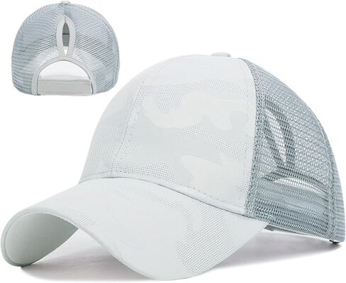 قبعة بيسبول شبكية للنساء عالي كعكة ذيل حصان قبعة مموهة قبعة الشاحنة القبع in Kuwait