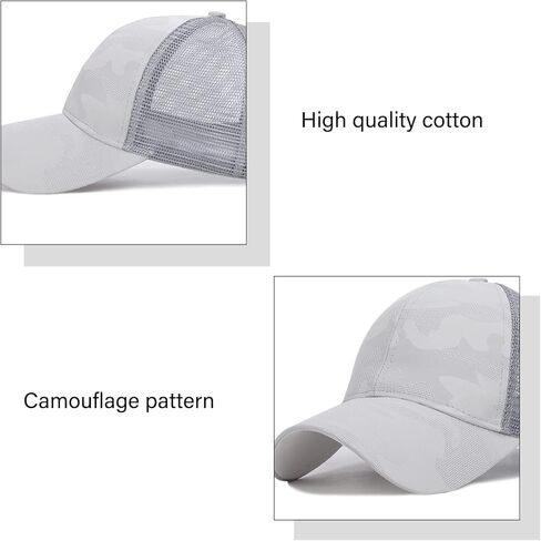 قبعة بيسبول شبكية للنساء عالي كعكة ذيل حصان قبعة مموهة قبعة الشاحنة القبع in Kuwait