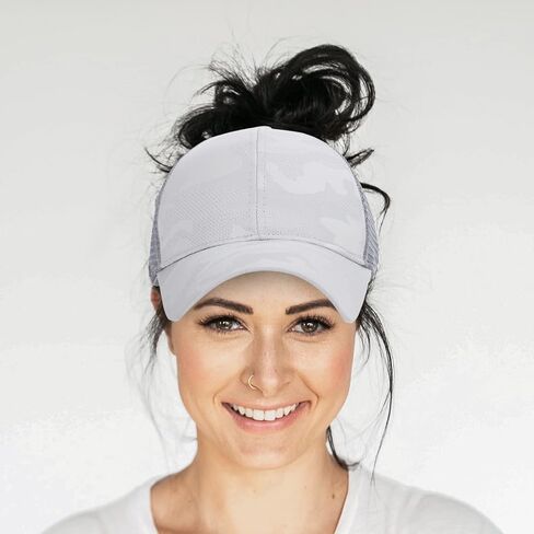 قبعة بيسبول شبكية للنساء عالي كعكة ذيل حصان قبعة مموهة قبعة الشاحنة القبع in Kuwait