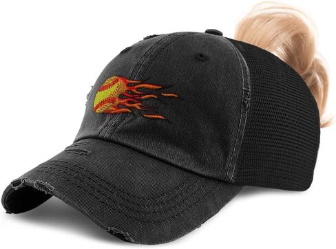 Speedy Pros Ponytail Cap Women's Baseball Cap Embroidered Sport Softball Flaming Embroidery Cotton in Saudi Arabia