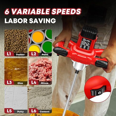 SILVEL Cement Mixer, 2300W Handheld Electric Concrete Mixer, Portable Mortar Mixer with 6 Adjustable Speed, 110V Mud Mixer for Mixing Mud, Cement, Mortar, Paint, Fodder in Kuwait