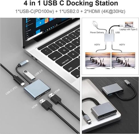 يدعم USB-C إلى HDMI المزدوج شاشات مزدوجة في الوضع الموسع ، ومحطة الإرساء 4K 60Hz ، و Type-C Hub مع شحن PD 100W ، ومنفذ USB-A ، متوافق مع Windows و MacOS in Kuwait