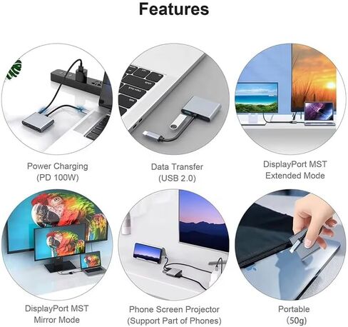 يدعم USB-C إلى HDMI المزدوج شاشات مزدوجة في الوضع الموسع ، ومحطة الإرساء 4K 60Hz ، و Type-C Hub مع شحن PD 100W ، ومنفذ USB-A ، متوافق مع Windows و MacOS in Kuwait