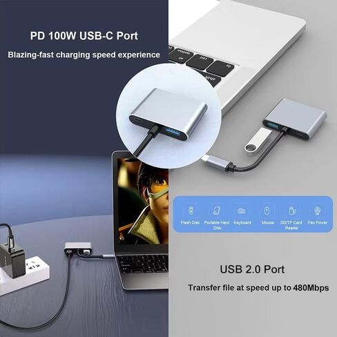 يدعم USB-C إلى HDMI المزدوج شاشات مزدوجة في الوضع الموسع ، ومحطة الإرساء 4K 60Hz ، و Type-C Hub مع شحن PD 100W ، ومنفذ USB-A ، متوافق مع Windows و MacOS in Kuwait