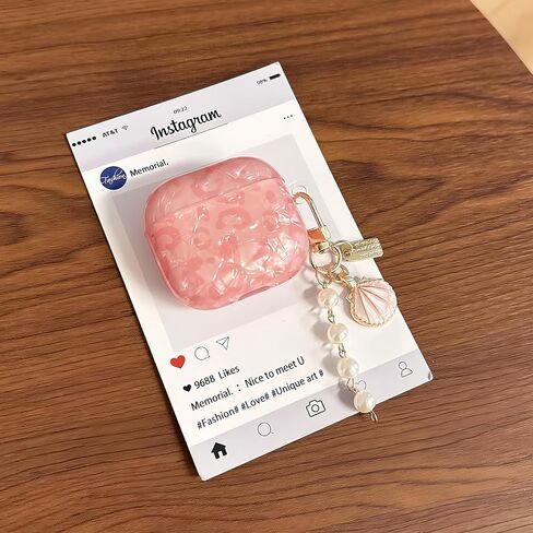 علبة سماعات الرأس لـ AirPods 4 - تصميم Glitter Shell Design Soft TPU غطاء وقائي مع سلسلة مفاتيح اللؤلؤ الوردي الفاخر ، حالة لطيفة متوافقة مع Apple Airpods 4 2024 ، Pink in Kuwait