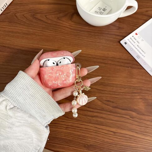 علبة سماعات الرأس لـ AirPods 4 - تصميم Glitter Shell Design Soft TPU غطاء وقائي مع سلسلة مفاتيح اللؤلؤ الوردي الفاخر ، حالة لطيفة متوافقة مع Apple Airpods 4 2024 ، Pink in Kuwait