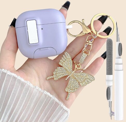Cute Pink Airpods 4 Gen Case with Lock&Bling Butterfly Keychain for Girly Women, Unique Clear Hard Case Cover for Apple Airpods 4th Generation 2024 with Cleaning Kit&Phone Stand [US Patent] in Saudi Arabia