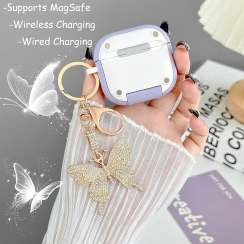 Cute Pink Airpods 4 Gen Case with Lock&Bling Butterfly Keychain for Girly Women, Unique Clear Hard Case Cover for Apple Airpods 4th Generation 2024 with Cleaning Kit&Phone Stand [US Patent] in Saudi Arabia