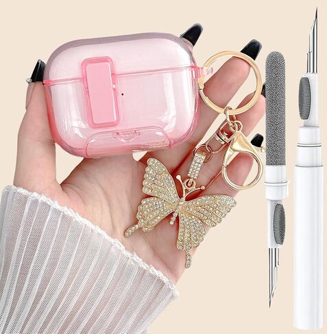 Cate Purple Airpods Pro 2/1 Gen Case مع سلسلة مفاتيح Lock & Bling Butterfly لـ Girly & Women ، غطاء Kawaii الفريد لـ Apple Airpods Pro 2nd/1st Generation مع مجموعة Cleaning Kit & Phone [براءة اختراع الولايات المتحدة] in Kuwait