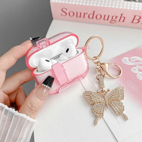 Cate Purple Airpods Pro 2/1 Gen Case مع سلسلة مفاتيح Lock & Bling Butterfly لـ Girly & Women ، غطاء Kawaii الفريد لـ Apple Airpods Pro 2nd/1st Generation مع مجموعة Cleaning Kit & Phone [براءة اختراع الولايات المتحدة] in Kuwait