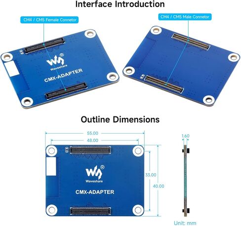 Waveshare CM4/CM5 Adapter Board, Comaptible with Raspberry Pi Compute Module Series, Interface Protection, Provides Physical Protection for Frequent Plugging and Unplugging of Socket in Saudi Arabia