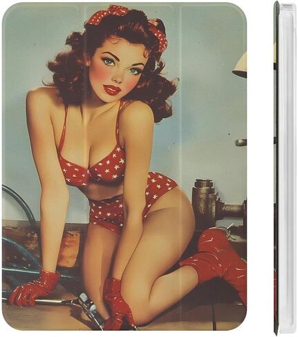قضية عتيقة مثيرة pin-up fix-it-women مع حامل القلم رفيع الخفيفة الوزن trifold موقف متوافق مع iPad mini 4/5/6 mini6 （8.3in） in Kuwait