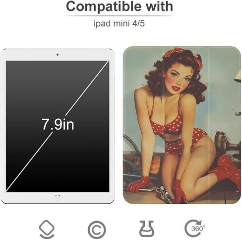 قضية عتيقة مثيرة pin-up fix-it-women مع حامل القلم رفيع الخفيفة الوزن trifold موقف متوافق مع iPad mini 4/5/6 mini6 （8.3in） in Kuwait