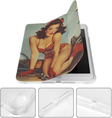 قضية عتيقة مثيرة pin-up fix-it-women مع حامل القلم رفيع الخفيفة الوزن trifold موقف متوافق مع iPad mini 4/5/6 mini6 （8.3in） in Kuwait