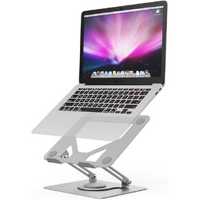 Laptop Stand for Desk, Foldable Laptop Riser with 360° Swivel Base, Adjustable Height & Angle, Ventilated Computer Stand Compatible with MacBook Air/Pro, Dell, and 11-17" Laptops - Silver in Saudi Arabia