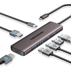Docking Station USB C to Dual HDMI Adapter, 7 in 1 Hub Monitors with 4K 30Hz 2 Port 100W PD 3.0 2.0, Multi Monitor Adapter for Laptop MacBook Pro M1 Dell HP Surface Lenovo Grey in Saudi Arabia