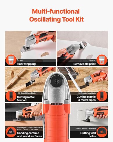 VEVOR Multitool Oscillating Tool Corded 2.5 Amp, Oscillating Saw Tool with LED Light, 6 Variable Speeds, 3.1° Oscillating Angle, 11000-22000 OPM, 16PCS Saw Accessories & BMC Case in Kuwait