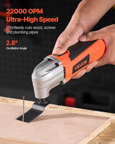 VEVOR Multitool Oscillating Tool Corded 2.5 Amp, Oscillating Saw Tool with LED Light, 6 Variable Speeds, 3.1° Oscillating Angle, 11000-22000 OPM, 16PCS Saw Accessories & BMC Case in Kuwait