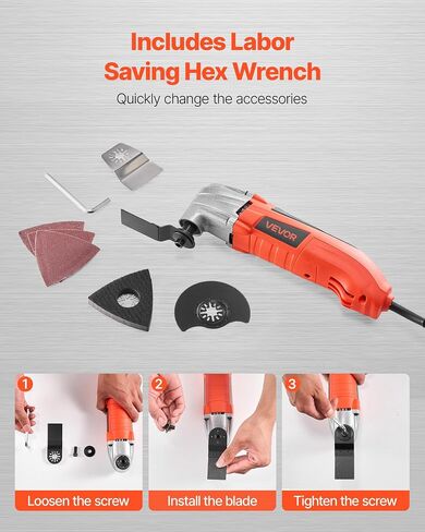 VEVOR Multitool Oscillating Tool Corded 2.5 Amp, Oscillating Saw Tool with LED Light, 6 Variable Speeds, 3.1° Oscillating Angle, 11000-22000 OPM, 16PCS Saw Accessories & BMC Case in Kuwait