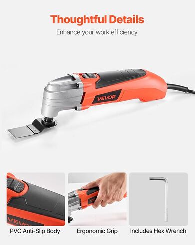 VEVOR Multitool Oscillating Tool Corded 2.5 Amp, Oscillating Saw Tool with LED Light, 6 Variable Speeds, 3.1° Oscillating Angle, 11000-22000 OPM, 16PCS Saw Accessories & BMC Case in Kuwait