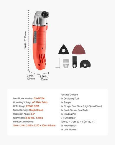 VEVOR Multitool Oscillating Tool Corded 2.5 Amp, Oscillating Saw Tool with LED Light, 6 Variable Speeds, 3.1° Oscillating Angle, 11000-22000 OPM, 16PCS Saw Accessories & BMC Case in Kuwait