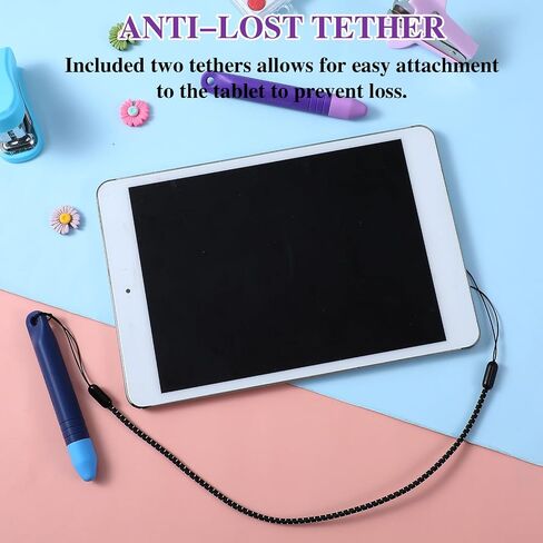 2PCS Kids Tablet Stylus ، أقلام القلم للشاشات التي تعمل باللمس مع tethers ، قلم الكمبيوتر اللوحي المضاد للفة للأطفال ، قلم القلم متوافق مع جميع أجهزة الشاشة التي تعمل باللمس (الأزرق+الأرجواني) in Kuwait