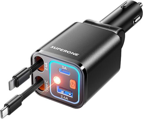 شاحن سيارات قابلة للسحب قابلة للسحب ، محول شاحن سيارة 69W لـ iPhone 16 USB C Charger Charge Fast Charge مع Light Light ، وملحقات السيارات المتوافقة مع iPhone 16/15/14/13/12 ، iPad ، Android ، Pixel in Kuwait