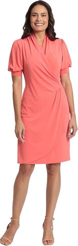 London Times Women's Shirred Flounce Puff Sleeve Faux Wrap Dress in Saudi Arabia
