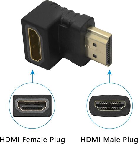 1PAIR 90 درجة HDMI ذكور إلى محول أنثى ، لأعلى ولأسفل محول توصيل PLATED HDMI GOLD ، مناسب لأجهزة الكمبيوتر المحمولة ، الكمبيوتر ، أجهزة العرض ، إلخ in Saudi Arabia