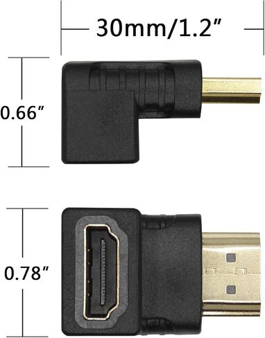 1PAIR 90 درجة HDMI ذكور إلى محول أنثى ، لأعلى ولأسفل محول توصيل PLATED HDMI GOLD ، مناسب لأجهزة الكمبيوتر المحمولة ، الكمبيوتر ، أجهزة العرض ، إلخ in Saudi Arabia