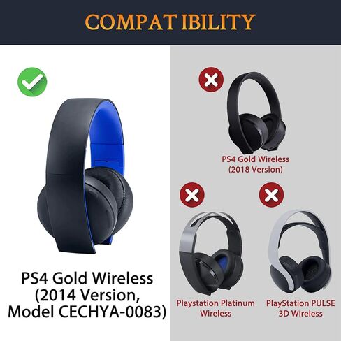 SOULWIT Cooling Gel Replacement Ear Pads for Sony Gold Wireless PlayStation PS4 Headset, Earpads Cushions for 2014 Version (Model CECHYA-0083) Headphone - Black in Saudi Arabia