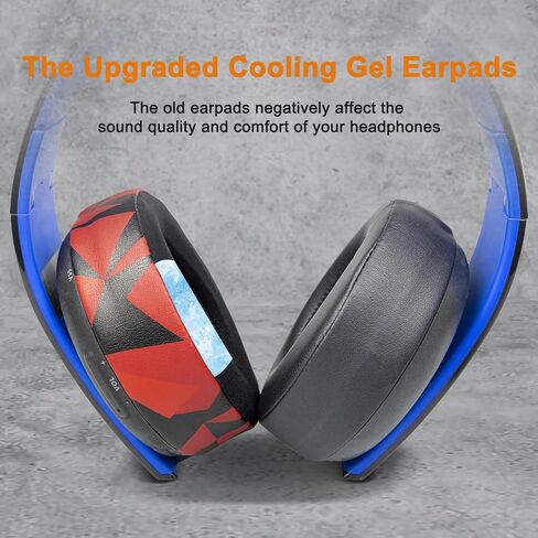 SOULWIT Cooling Gel Replacement Ear Pads for Sony Gold Wireless PlayStation PS4 Headset, Earpads Cushions for 2014 Version (Model CECHYA-0083) Headphone - Black in Saudi Arabia