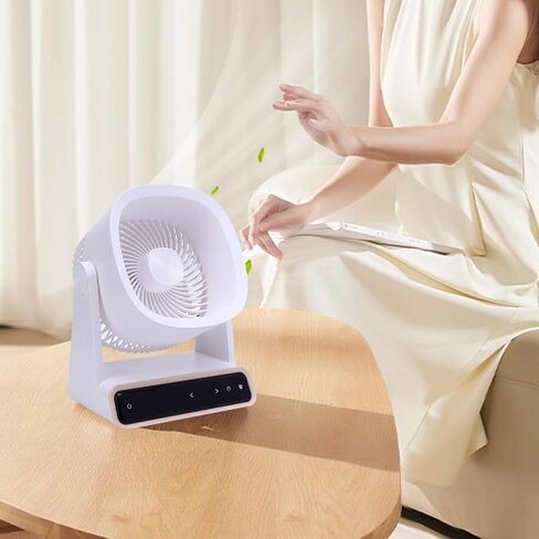 Haofy USB Desk Fan Circulator Circulator Fan مروحة التبريد المحمولة 4000 مللي أمبير في الساعة بطارية قابلة للشحن 3 إعدادات السرعة تحكم اللمس 90 ° TILT TILD للتخييم في غرفة نوم المكتب المنزلي (النوع 2) in Kuwait