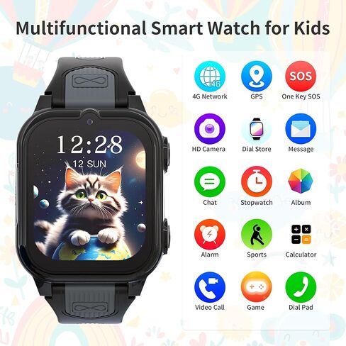4G Kids Smart Watches Girls with GPS Tracker ، With Kids Coell Phone Watch with Video & Voice Calling SoS SOS Call Call Camera Camera Compale Gamulator ، Watch Smart for Girls Vens 6-15 (Pink) (Pink) in Kuwait