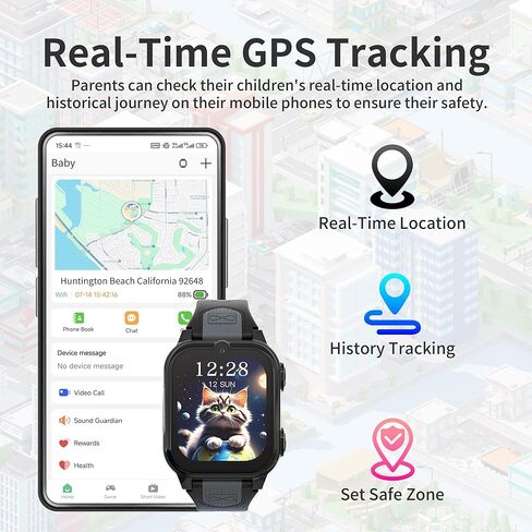 4G Kids Smart Watches Girls with GPS Tracker ، With Kids Coell Phone Watch with Video & Voice Calling SoS SOS Call Call Camera Camera Compale Gamulator ، Watch Smart for Girls Vens 6-15 (Pink) (Pink) in Kuwait