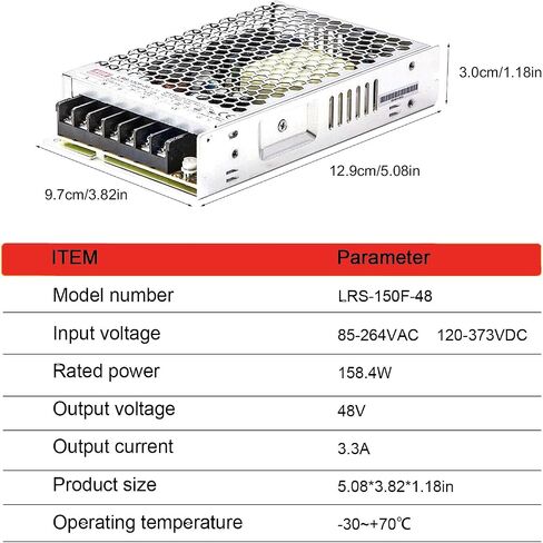 LRS-150F-48 48V 150W Single Output Switching Power Supply, 85-264VAC/240-370VDC Input, Compact 1U Low Profile, High Reliability, UL/TUV/CB Certified, for Industrial Automation, LED Lighting in Saudi Arabia