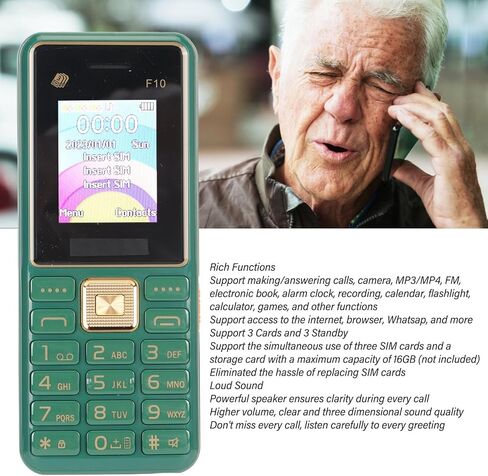 F10 Flip Coell Phone لكبار السن ، زر ذكي خلفي كبير 1.8 بوصة مفتوح مع وحدة تخزين صاخبة ، بطارية 3600 مللي أمبير في الساعة ، 3 بطاقات 3 (قابس أمريكي) in Kuwait