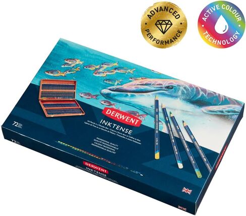 Derwent Inktense Wash Set, Set includes 8 Inktense Pencils, 1 Spritzer, 1 Waterbrush, 1 Paint Brush, Premium 4mm Round Core, Watersoluble, Use on Paper or Fabric, Professional Quality (2302584) in Saudi Arabia